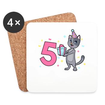 With Cat - Girl Birthday 5 Years - Coasters (set of 4) - white - Front