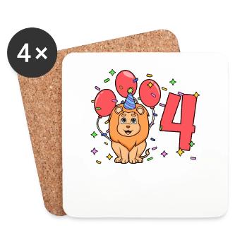 Avec lion - anniversaire des enfants 4 ans - Dessous de verre (lot de 4) - blanc - Devant