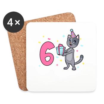 Mit Katze - Mädchen Geburtstag 6 Jahre - Untersetzer (4er-Set) - Weiß - Vorne