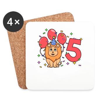 With lion - children's birthday 5 years - Coasters (set of 4) - white - Front