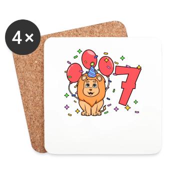 Avec lion - anniversaire des enfants 7 ans - Dessous de verre (lot de 4) - blanc - Devant