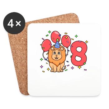 With lion - children's birthday 8 years - Coasters (set of 4) - white - Front