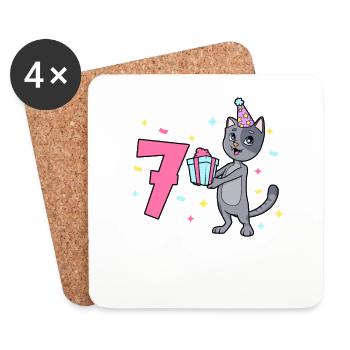 With cat - girl's birthday 7 years - Coasters (set of 4) - white - Front