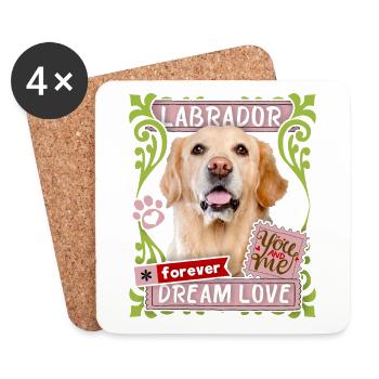 Labrador-Rassehund, Hund Spruch Forever-Dream-Love - Untersetzer (4er-Set) - Weiß - Vorne