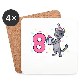 With Cat - Girl's Birthday 8 Years - Coasters (set of 4) - white - Front