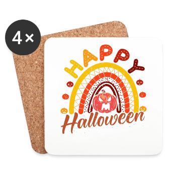 Halloween Rainbow Happy Hallowen avec citrouille - Dessous de verre (lot de 4) - blanc - Devant