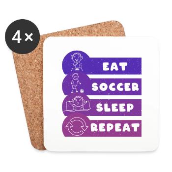 Manger du football Dormir Répéter Jouer au football - Dessous de verre (lot de 4) - blanc - Devant
