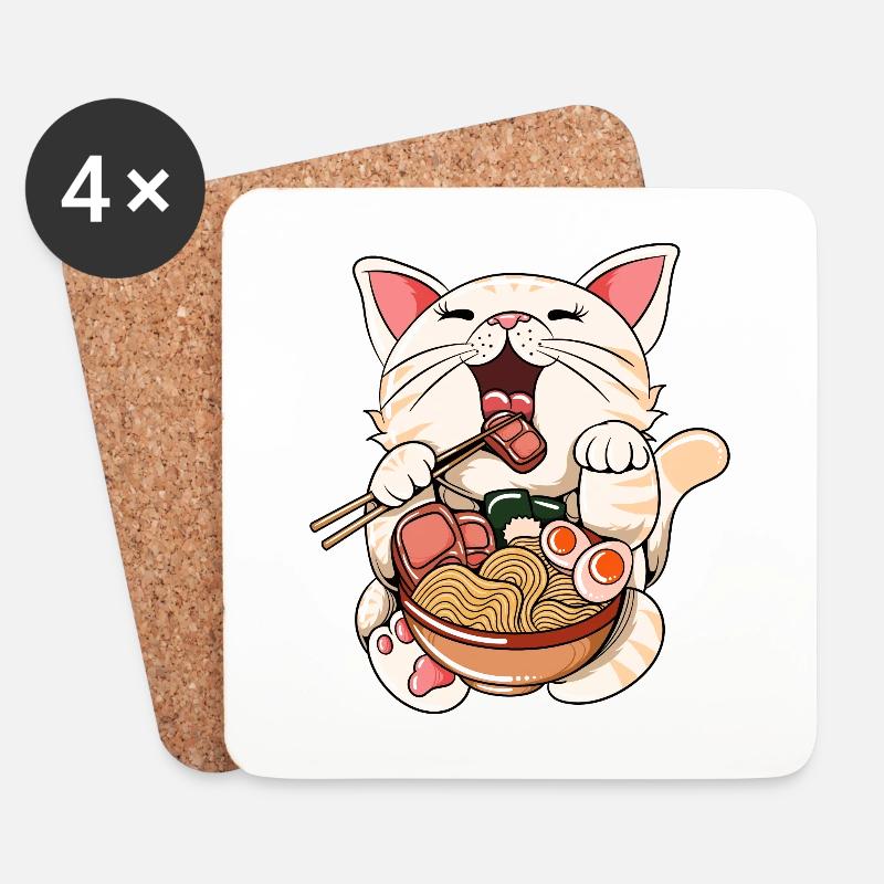 Ramen essende Katze Kawaii Anime Baka japanisches - Untersetzer (4er-Set) - Weiß