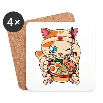 Ramen essende Katze Kawaii Anime Baka japanisches - Untersetzer (4er-Set) - Weiß - Vorne