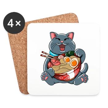 Ramen Eating Cat Kawaii Anime Baka Japonais - Dessous de verre (lot de 4) - blanc - Devant