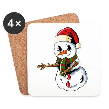 Schneemann Weihnachtsmütze Floss Tanz Weihnachten - Untersetzer (4er-Set) - Weiß - Vorne