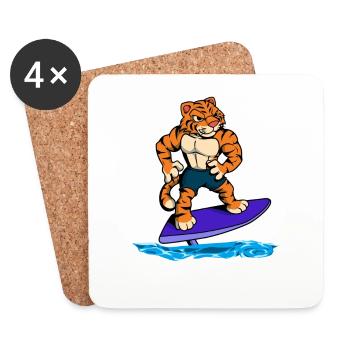Tiger Surfer auf Hydrofoil Surfboard - Untersetzer (4er-Set) - Weiß - Vorne