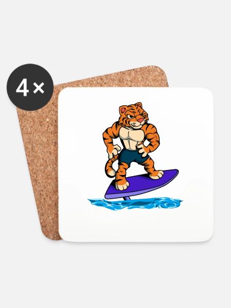 Tiger Surfer auf Hydrofoil Surfboard - Untersetzer (4er-Set) - Weiß