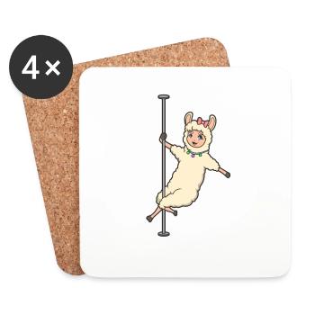 Lama sur le Pole Dance Pole Pole - Pole Fitness - Dessous de verre (lot de 4) - blanc - Devant