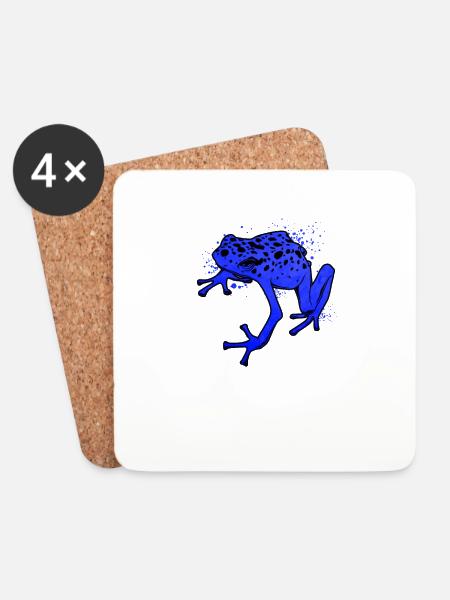 Frosch Zeichnung - Blauer Pfeilgiftfrosch - Untersetzer (4er-Set) - Weiß