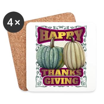 Thanksgiving vintage, Joyeux Thanksgiving - Dessous de verre (lot de 4) - blanc - Devant