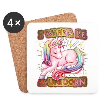 Süßes Einhorn-Unicorn, Kawaii-Einhorn-Spruch - Untersetzer (4er-Set) - Weiß - Vorne