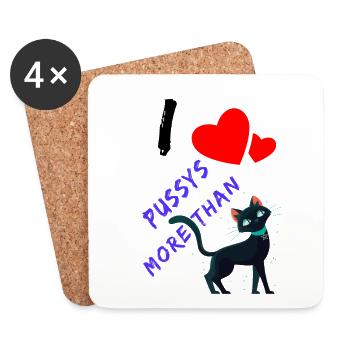 J’aime Pussys plus que les chats. J’aime la chatte - Dessous de verre (lot de 4) - blanc - Devant