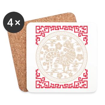 Chinesisches Horoskop China Jahr des Hahns - Untersetzer (4er-Set) - Weiß - Vorne