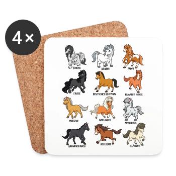 Many Horse Breeds - Cartoon Kawaii Horses - Coasters (set of 4) - white - Front