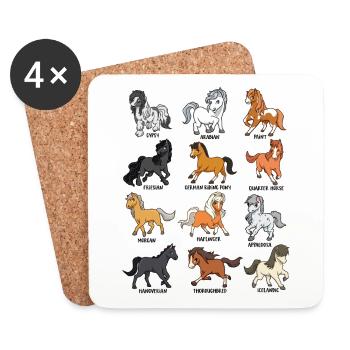 Cartoon Kawaii Horses - Horse Motif - Coasters (set of 4) - white - Front