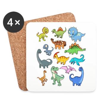 Many kawaii dinosaurs - Coasters (set of 4) - white - Front