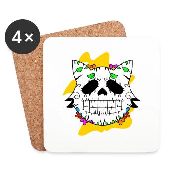 Day of the dead Katze mit Blumen mexikanisches - Untersetzer (4er-Set) - Weiß - Vorne