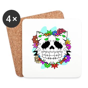 Day of the dead Katze mit Blumen mexikanisches - Untersetzer (4er-Set) - Weiß - Vorne