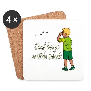 Cool boys watch birds - Jungen Vogelbeobachtung - Untersetzer (4er-Set) - Weiß - Vorne