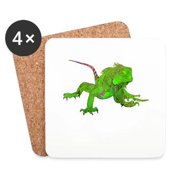 Farbige Zeichnung eines Leguan - Untersetzer (4er-Set) - Weiß - Vorne