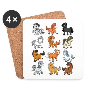 Many Kawaii Chibi horses - Coasters (set of 4) - white - Front