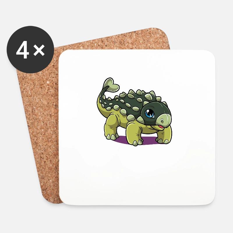Cartoon Ankylosaurus - Untersetzer (4er-Set) - Weiß