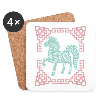 Year of the Horse, Chinese Horoscope China - Coasters (set of 4) - white - Front