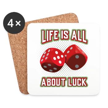 Glück-im-Spiel, Glück-in-der-Liebe, Würfel - Untersetzer (4er-Set) - Weiß - Vorne