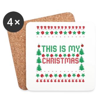 Due to Inflation Christmas Sweaters lustiges Xmas - Untersetzer (4er-Set) - Weiß - Vorne