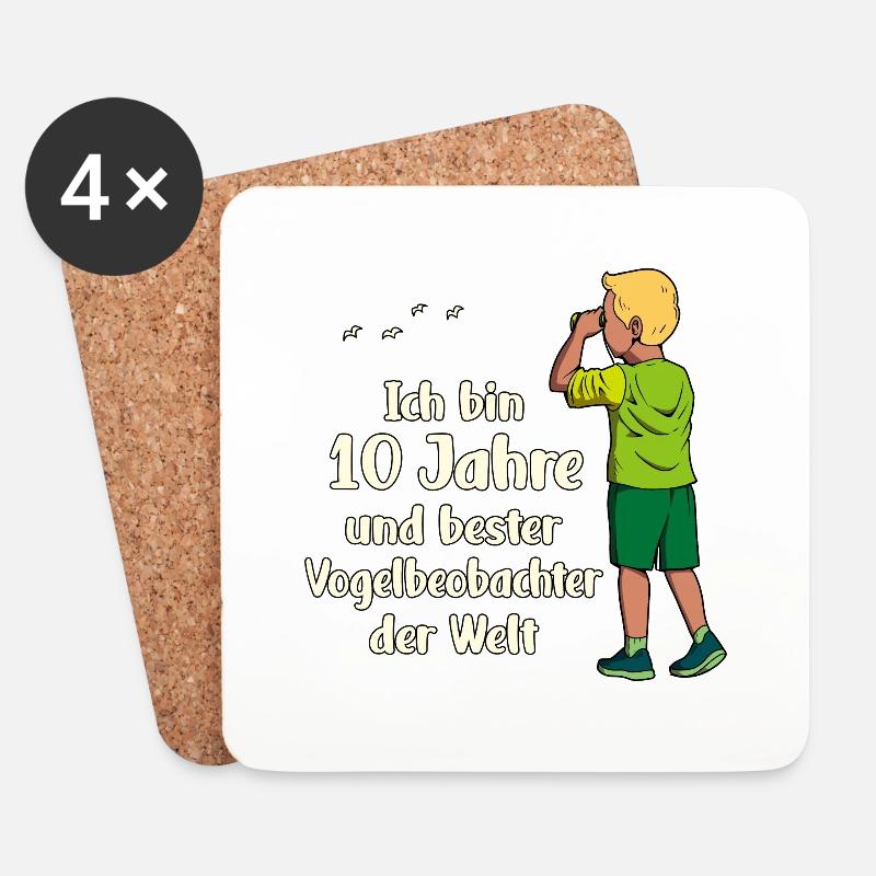Ich bin 10 - Jungen Vogelbeobachtung - Untersetzer (4er-Set) - Weiß