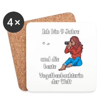 Ich bin 9 - Mädchen Vogelbeobachtung - Untersetzer (4er-Set) - Weiß - Vorne