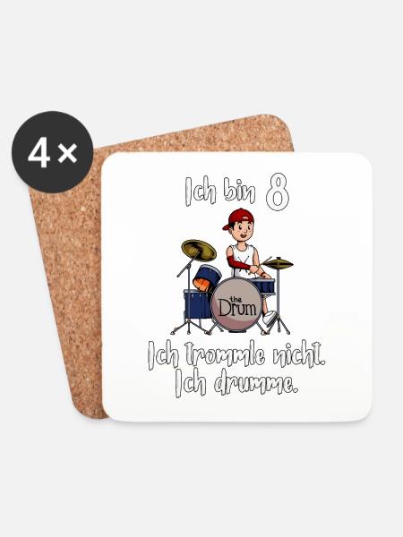 Ich bin 8 - Jungen Schlagzeuger - Untersetzer (4er-Set) - Weiß