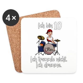 Ich bin 10 - Jungen Schlagzeuger - Untersetzer (4er-Set) - Weiß - Vorne