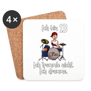 Ich bin 13 - Jungen Schlagzeuger - Untersetzer (4er-Set) - Weiß - Vorne