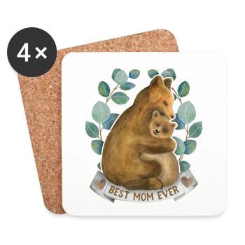 Mom-Mommy Mama-Mami Saying with Mama-Bear - Coasters (set of 4) - white - Front