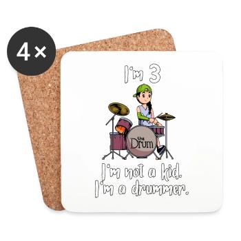 I'm 3 - Girl Drummer - Coasters (set of 4) - white - Front