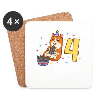 With hamster - children's birthday 4 years - Coasters (set of 4) - white - Front