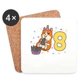 With hamster - children's birthday 8 years - Coasters (set of 4) - white - Front