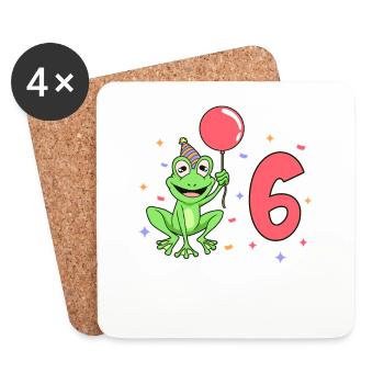 Mit Frosch - Kinder Geburtstag 6 Jahre - Untersetzer (4er-Set) - Weiß - Vorne