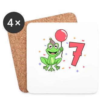 Avec grenouille - anniversaire des enfants 7 ans - Dessous de verre (lot de 4) - blanc - Devant