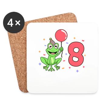 With frog - children's birthday 8 years - Coasters (set of 4) - white - Front