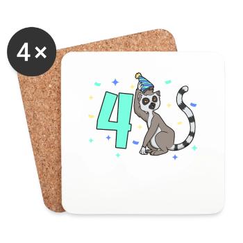 With lemur - children's birthday 4 years - Coasters (set of 4) - white - Front