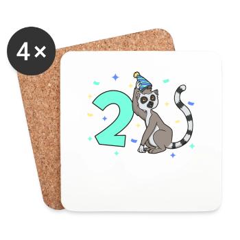 With lemur - children's birthday 2 years - Coasters (set of 4) - white - Front