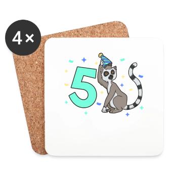 With lemur - children's birthday 5 years - Coasters (set of 4) - white - Front